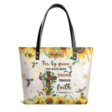 For By Grace You Have Been Saved Through Faith Ephesians 2 8 HTRZ16105873SO Leather Tote Bag