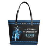 He Turns My Darkness Into Light 2 Samuel 22 29 Warrior NNRZ30103858NL Leather Tote Bag