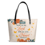 Trust In The Lord Proverbs 3 5 Butterfly Vintage Flower ANRZ23107131EV Leather Tote Bag
