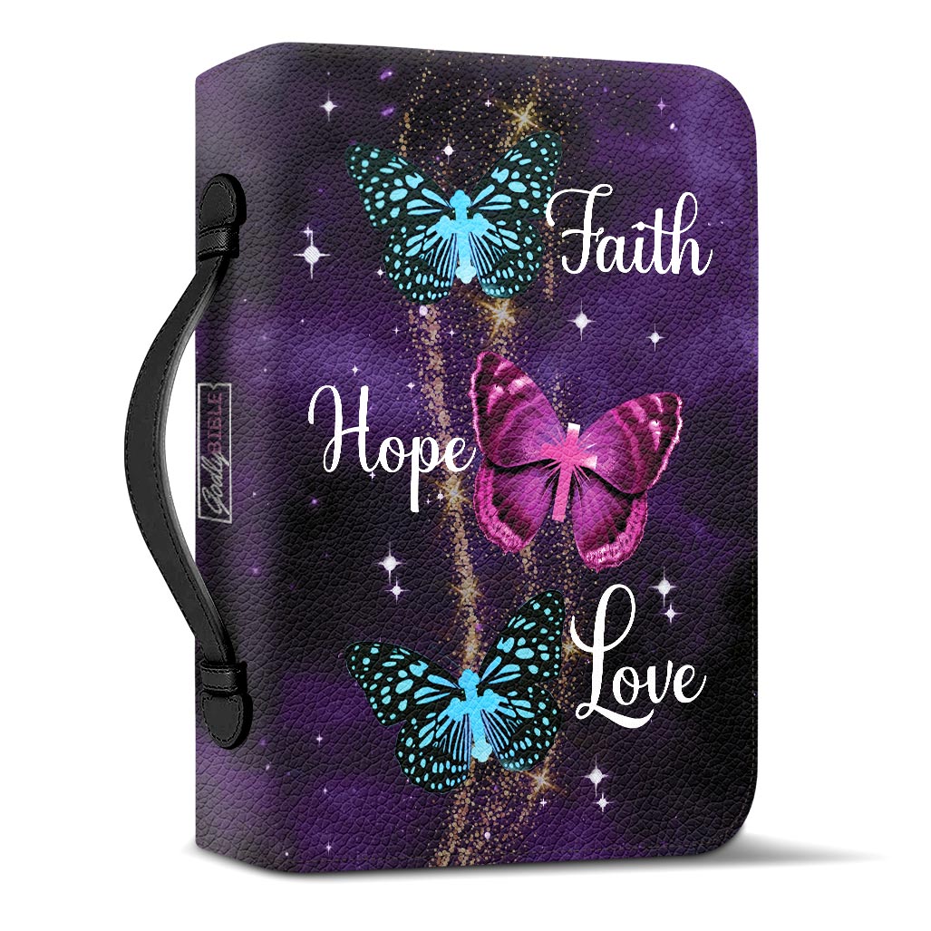 Christianart Bible Cover, Faith Hope Love Purple Butterfly